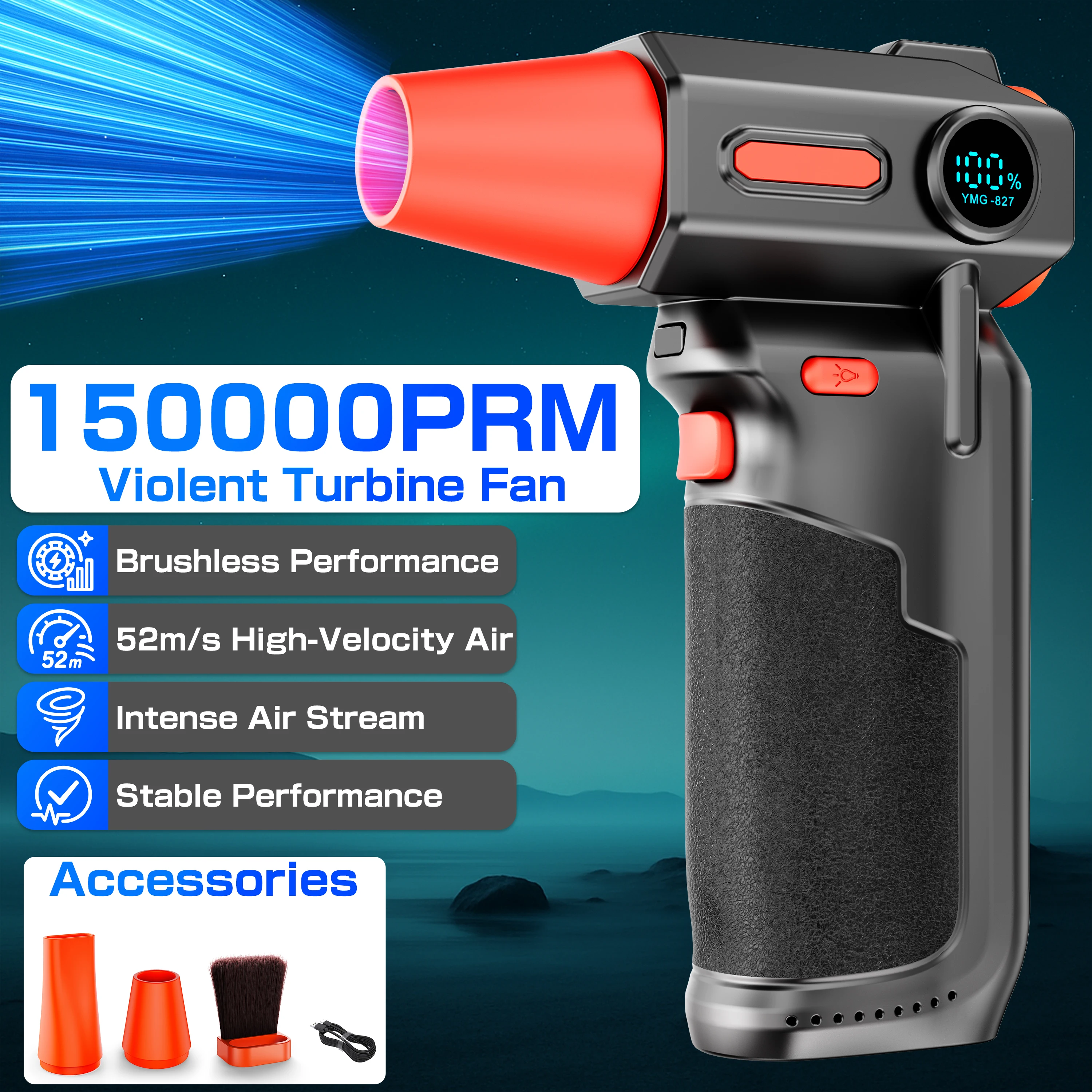 

150Krpm Air Blower Portable Air Duster Turbo Blowing Jet Fan Multi Tools Camping Inflator Car Snow Brush Cordless Vacuum Cleaner