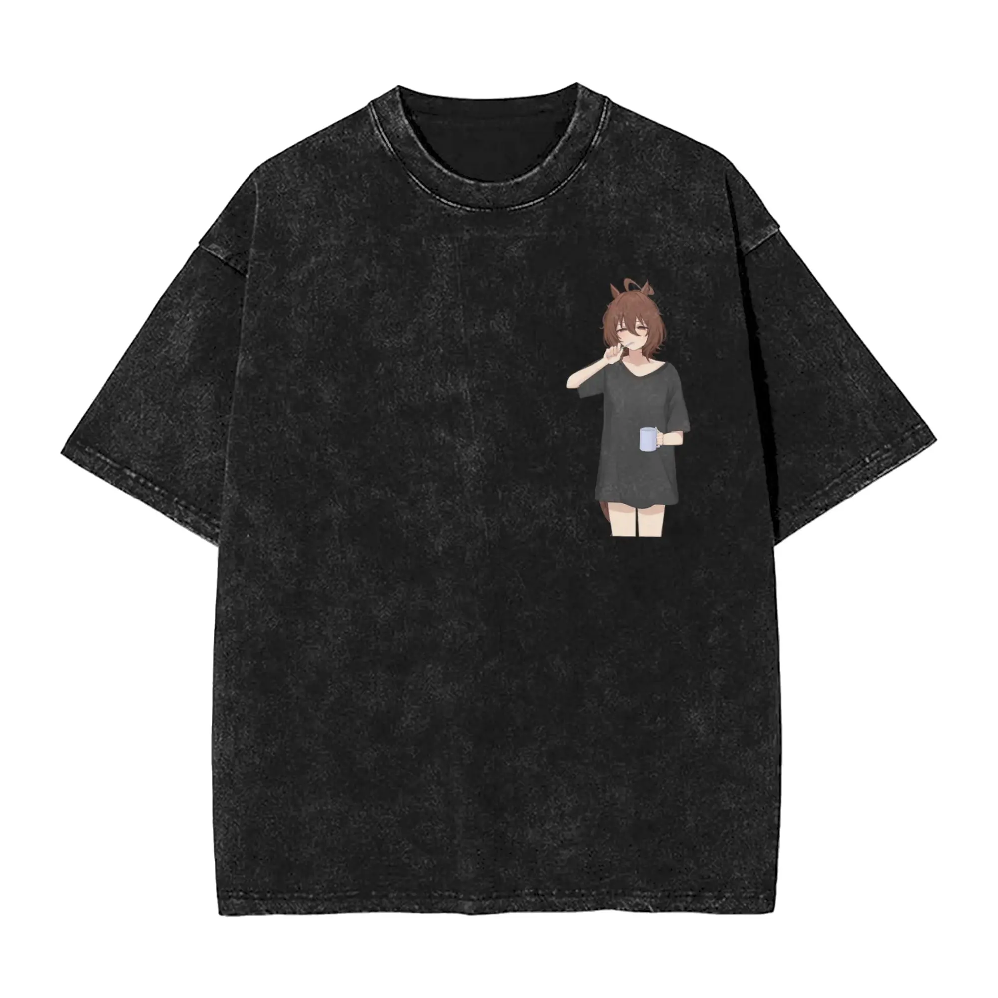 Agnes Tachyon Umamusume T Shirts Hip Hop Washed Short Sleeve Street T-Shirt  Retro Men Women Tops Streetwear Graphic Tops Tees