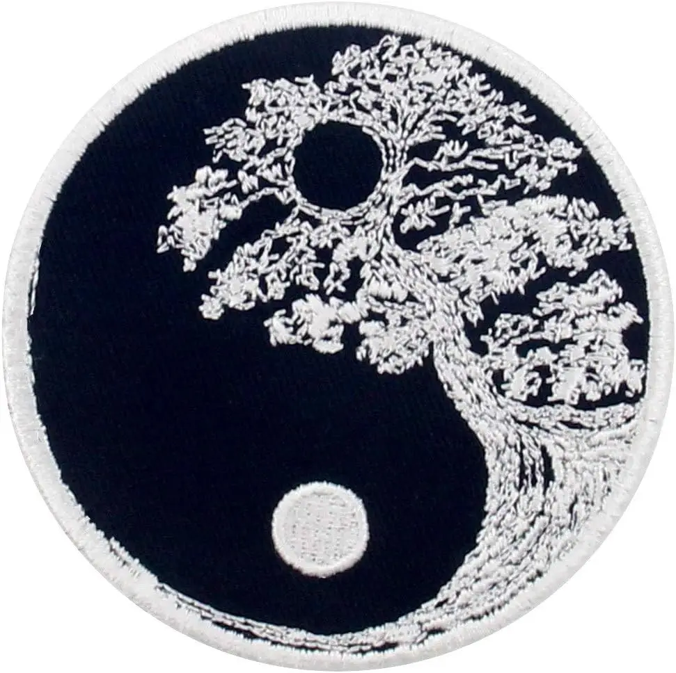 Buddhist Zen Yin Yang Tree Patch Embroidered Applique Iron On Sew On Emblem
