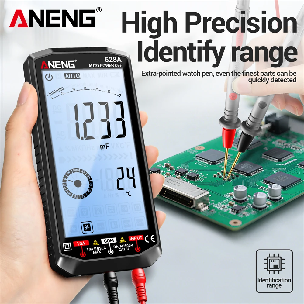 Digital Multimeter High-capacitance Tester Car Fuse Checker ANENG 628A Type-C Charging HD Back-Lit Screen DIY Auto Repair Tools