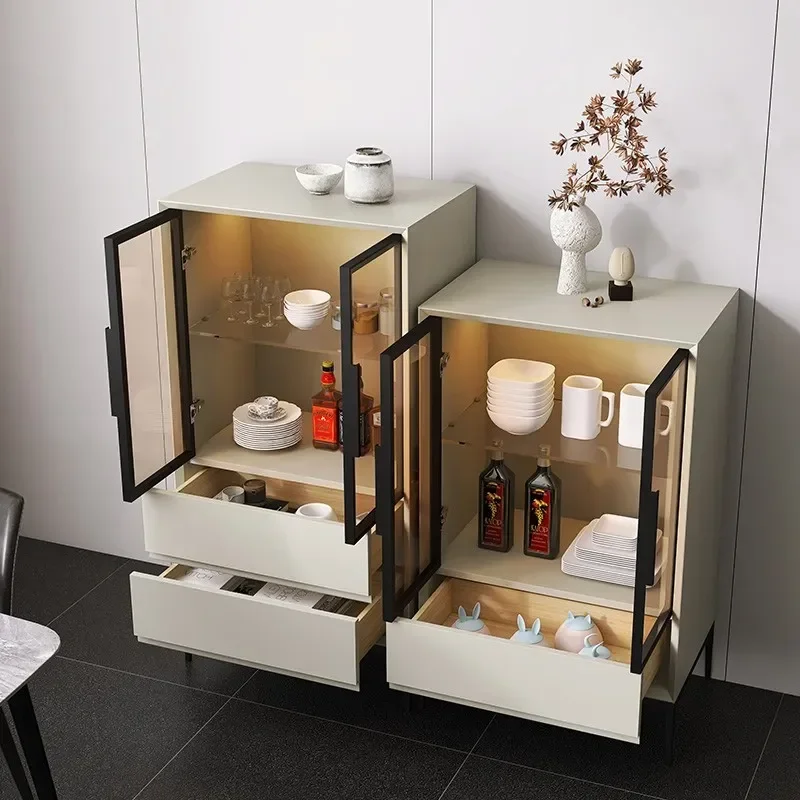 Italian Minimalist Multi Functional Wine Cabinet Solid Wood Living Room Tea Cabinet Dining Sideboard High Low Storage