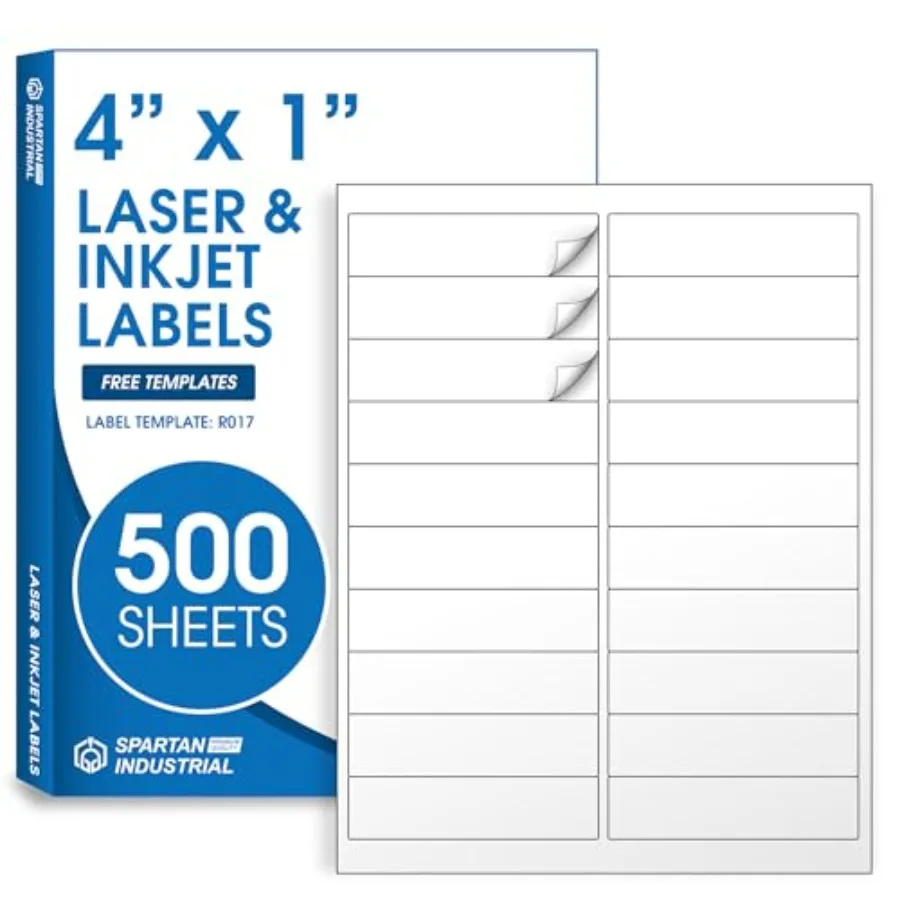 

4" X 1" Matte White Printable Address 500 Sheets Stickers Mailing for Envelopes File Folder Stickers for Laser and Inkjet Print