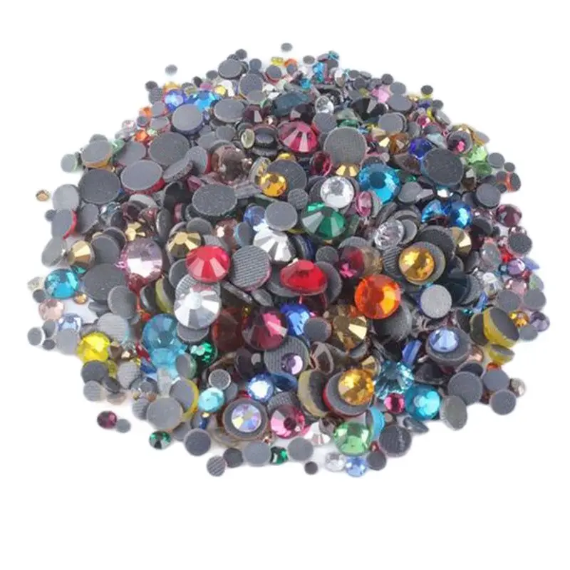 1200pcs Mix size shinny Many color Glass Crystal DMC Hotfix rhinestone SS6-SS30 Flatback With Glue for Diy Weeding Dress