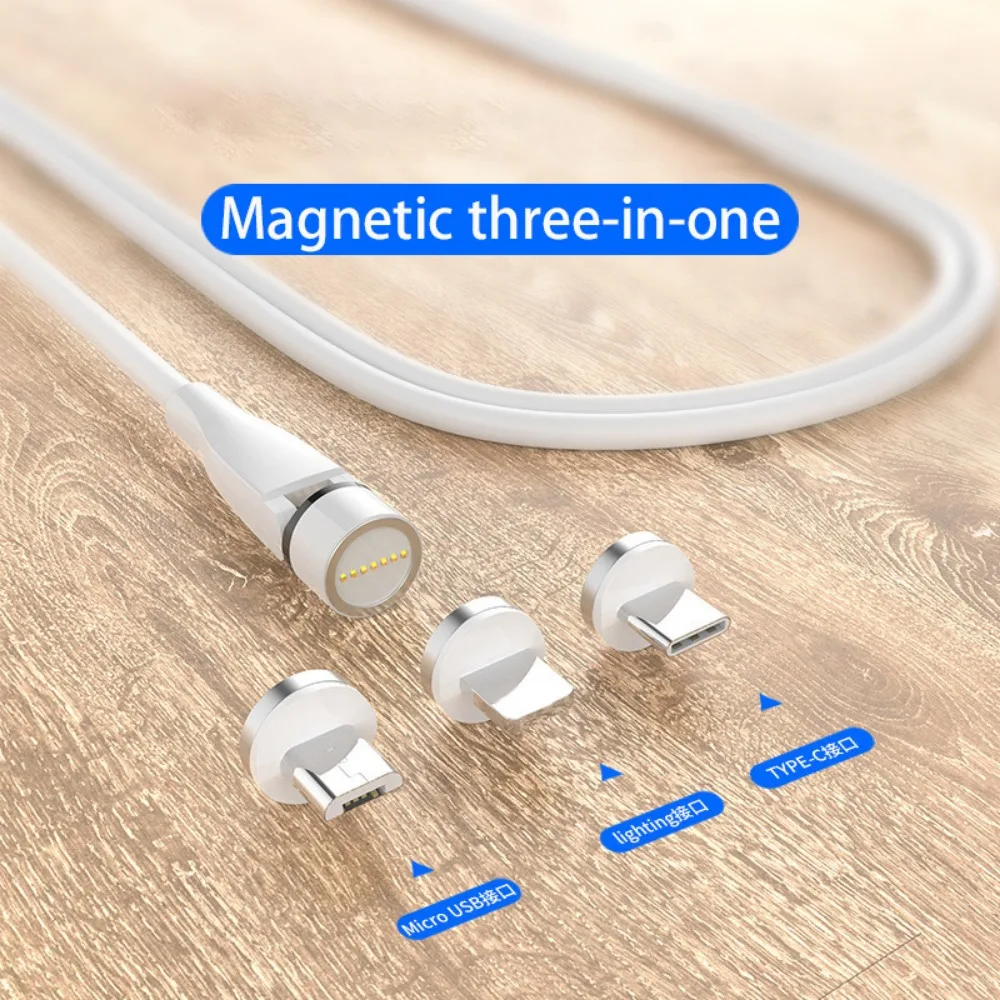 MVQF 3 in1 Magnetic 5V 3A Fast Easy Charging Cable with 540-Degree Rotating Elbow Blind Suction for Micro Lightning Type-C TPE