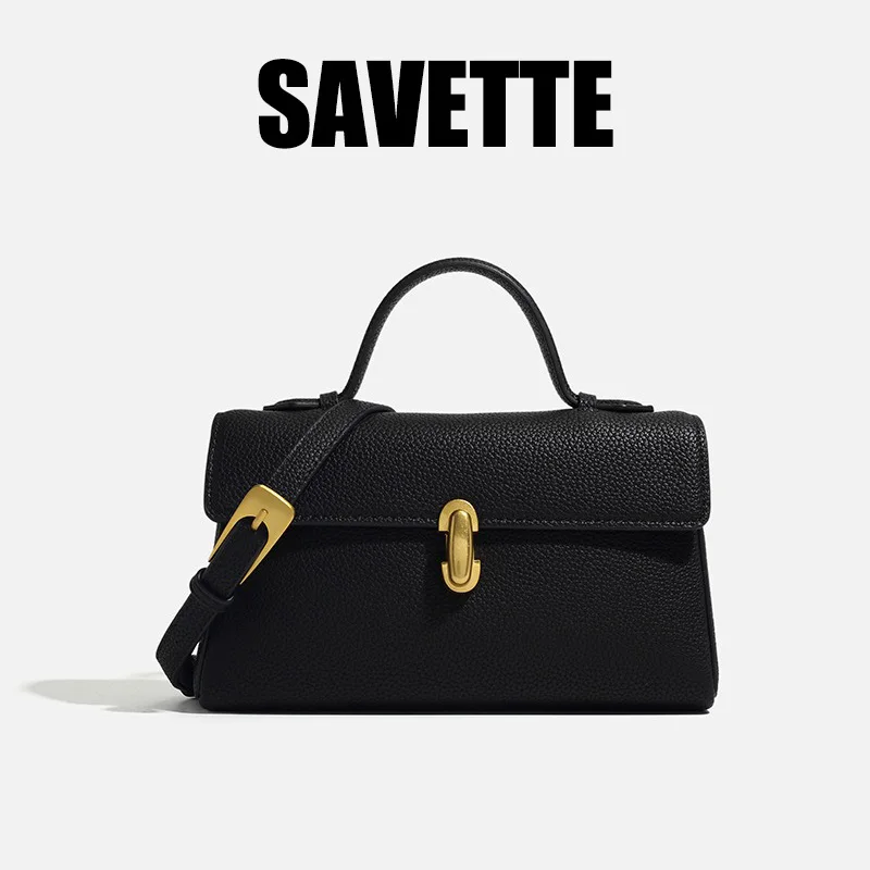 2025 New SAVETTE Symmetry 24 High Quality Messenger Bag Women Baguette Solid Color Simple Shoulder Bag Lichee Pattern Row Bag