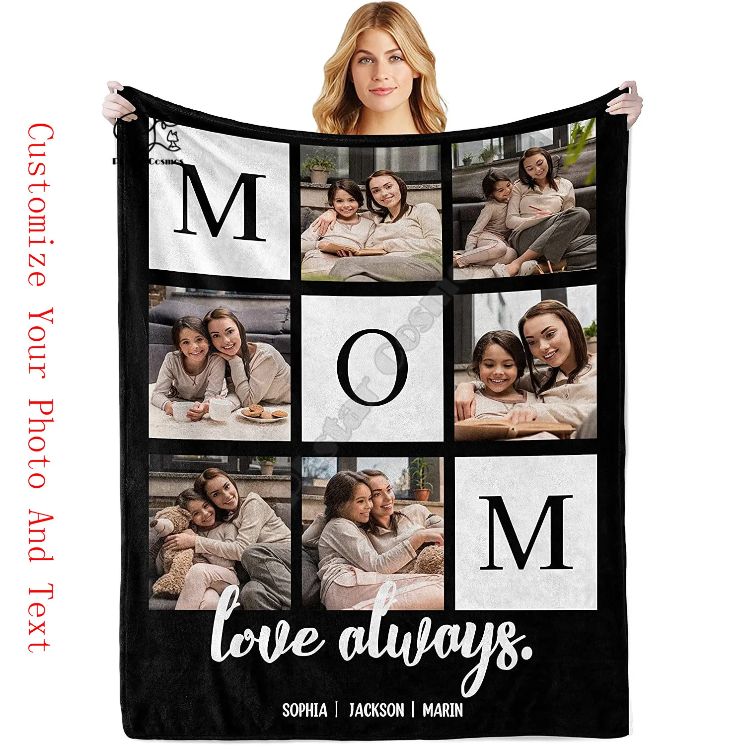 

Persoanlized Name Photos Blanket Mathers Day Gifts for Mom from Daughter Son Birthday Anniversary Valentine's Mom Grandma Women