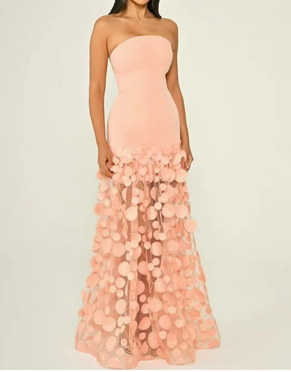 

Индивидуальное 2026 новое элегантное платье русалки с 3D наклейкой для коктейльной вечеринки, сексуальное платье без бретелек с открытой спиной, вечернее танцевальное платье для выпускного вечера