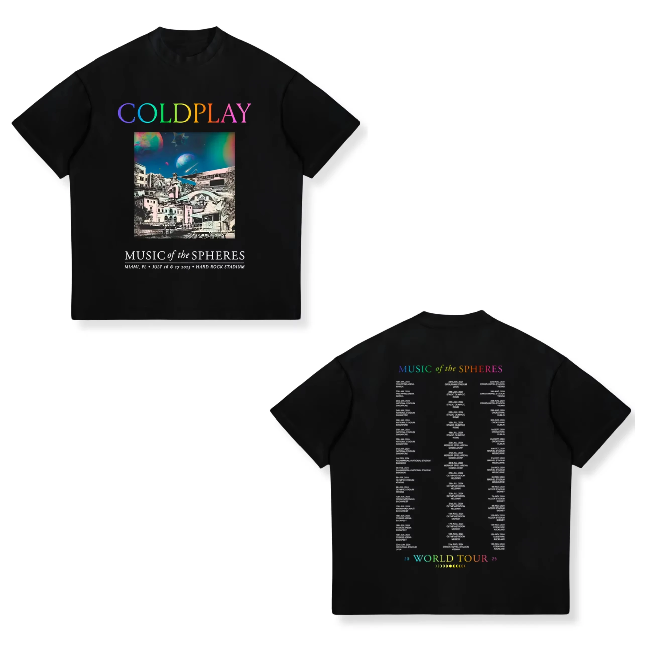 Camiseta de la gira de Londres de Coldplay Music Of The Spheres, estilo Hip Hop Y2K 2026, camiseta informal unisex del estadio Wembley para mujeres y hombres