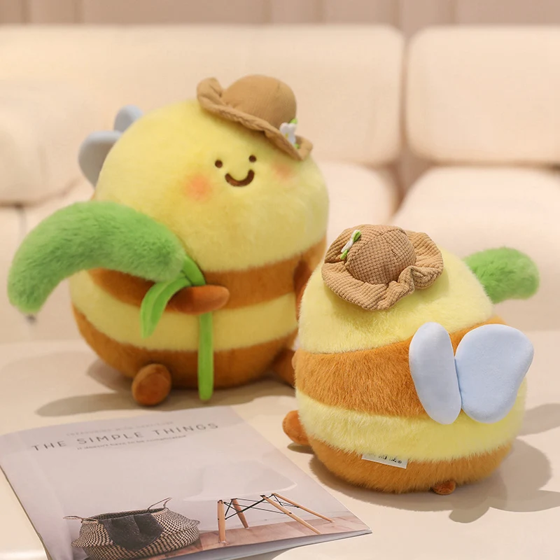 Cute Bee Plush Toy Stuffed Insect Bee Hold Dog Tail Grass Small Pendant Soft Doll Super Soft Honey Bee Pillow Birthday Gifts