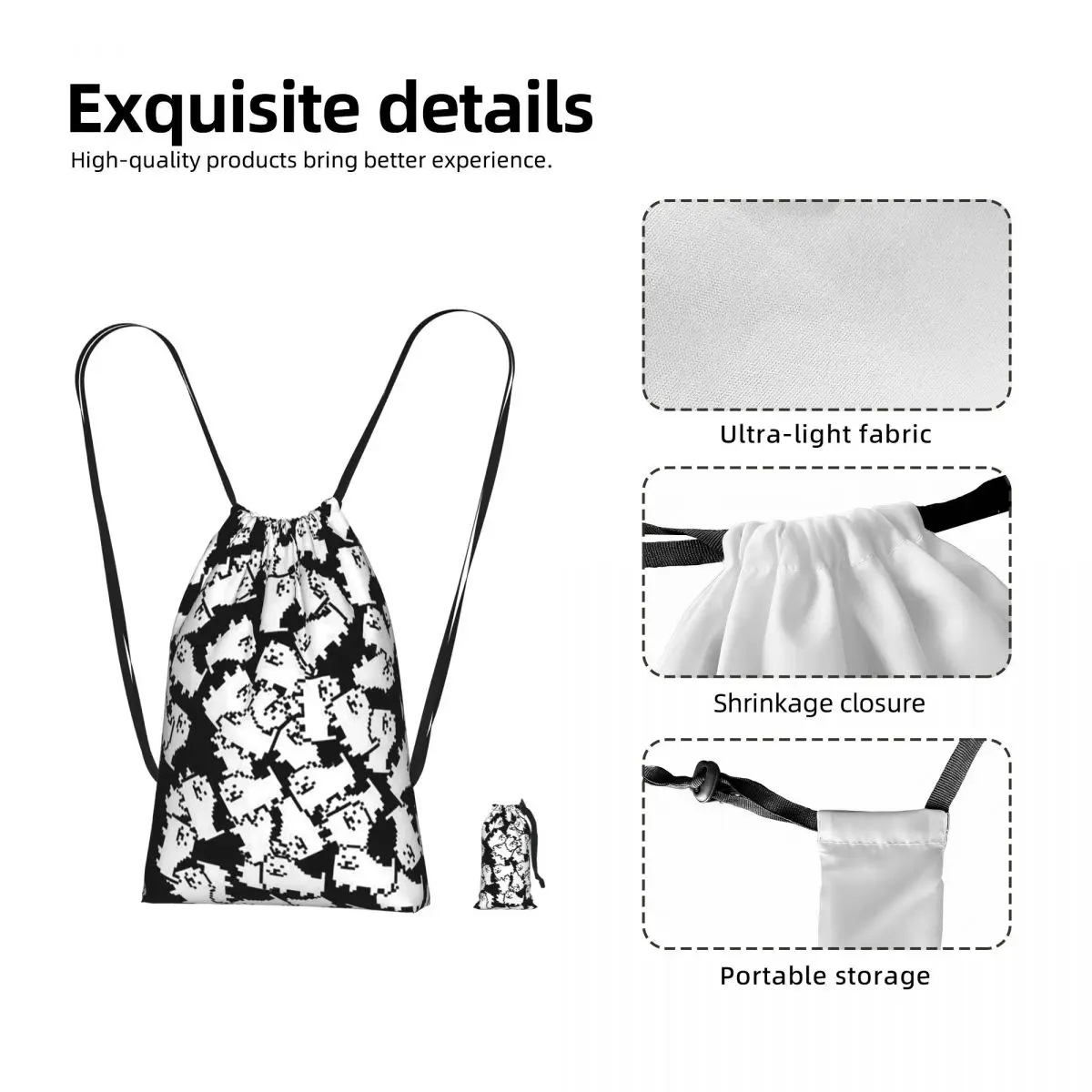 Undertale Annoying Dog Video Game Cute Drawstring Backpack hiking cycling Bag Lightweight Storage Drawstring Bag for Men Women