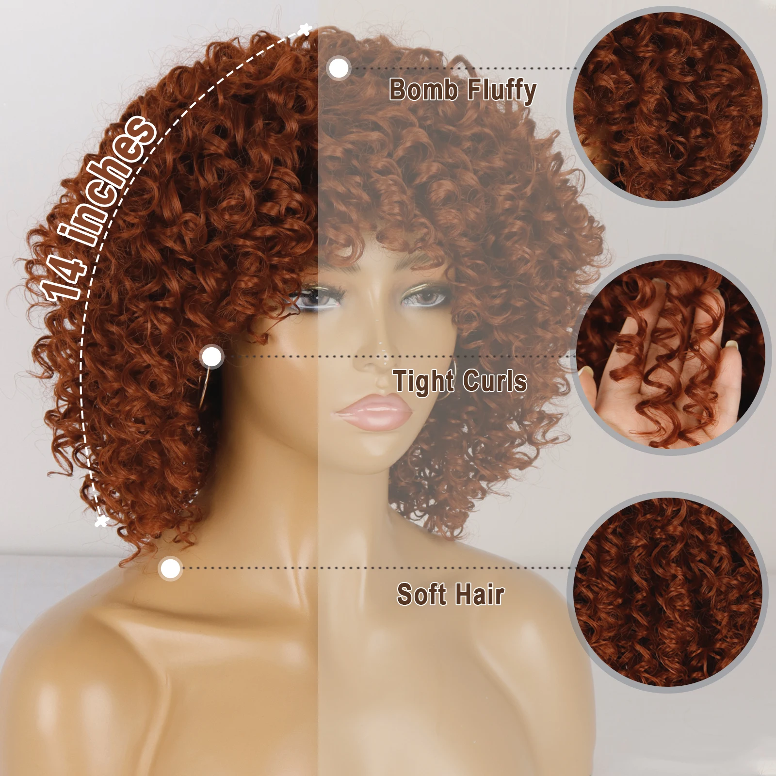 Afro Kinky Curly Wig With Bangs Short Synthetic Wigs For Black Women ginger wig Glueless Cosplay Hair High Temperature