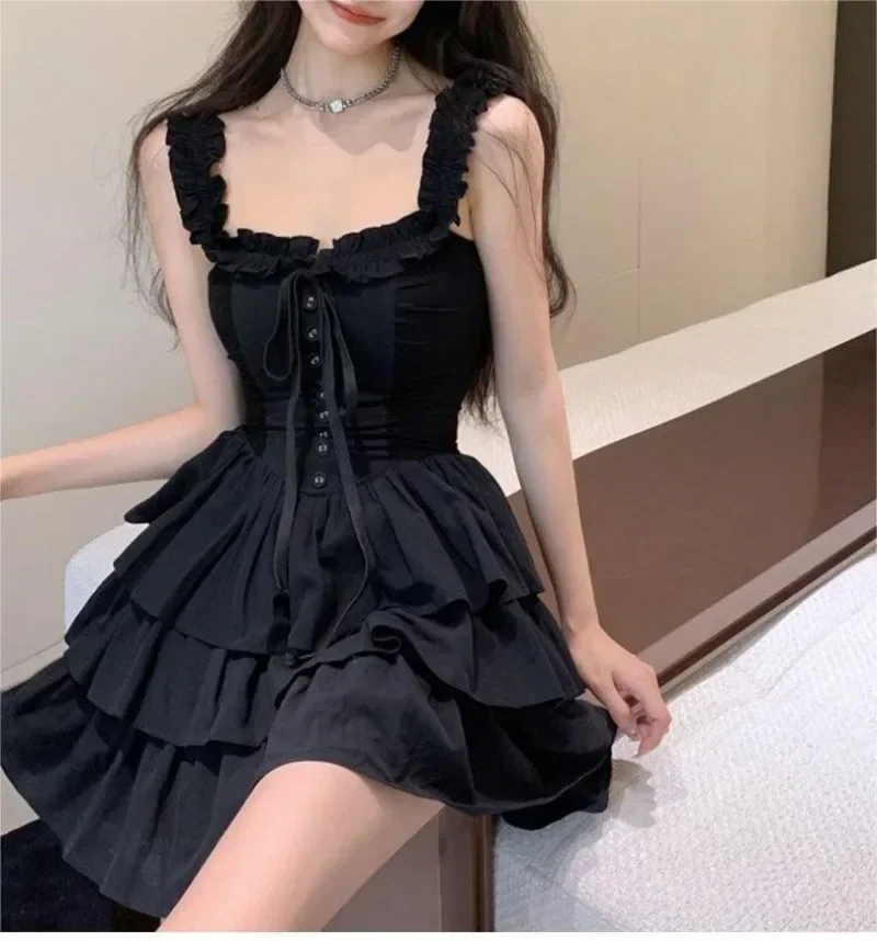 

Gothic Harajuku Sexy Slip Dress Ruffles Y2k Streetwear Dark Punk Cake Dresses Summer Korean Fashion Hip-hop Mini Vestidos Платье