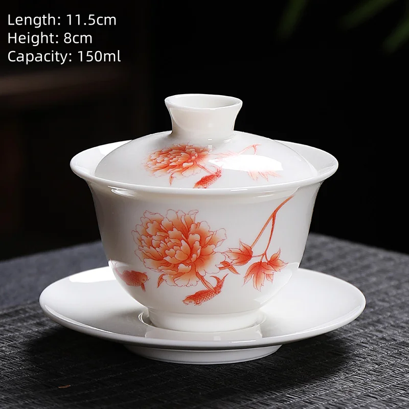 Chinese Traditions Gaiwan Kung Fu Ceramic Sancai Tea Bowl White Porcelain Single Gaiwan Teacup Handmade Tea Maker For Home