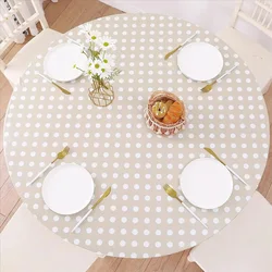 Dot Spots Round Fitted Tablecloth Stain-Resistant Wipeable Waterproof Table Cover for Kitchen Room Party Wedding Desk Decor