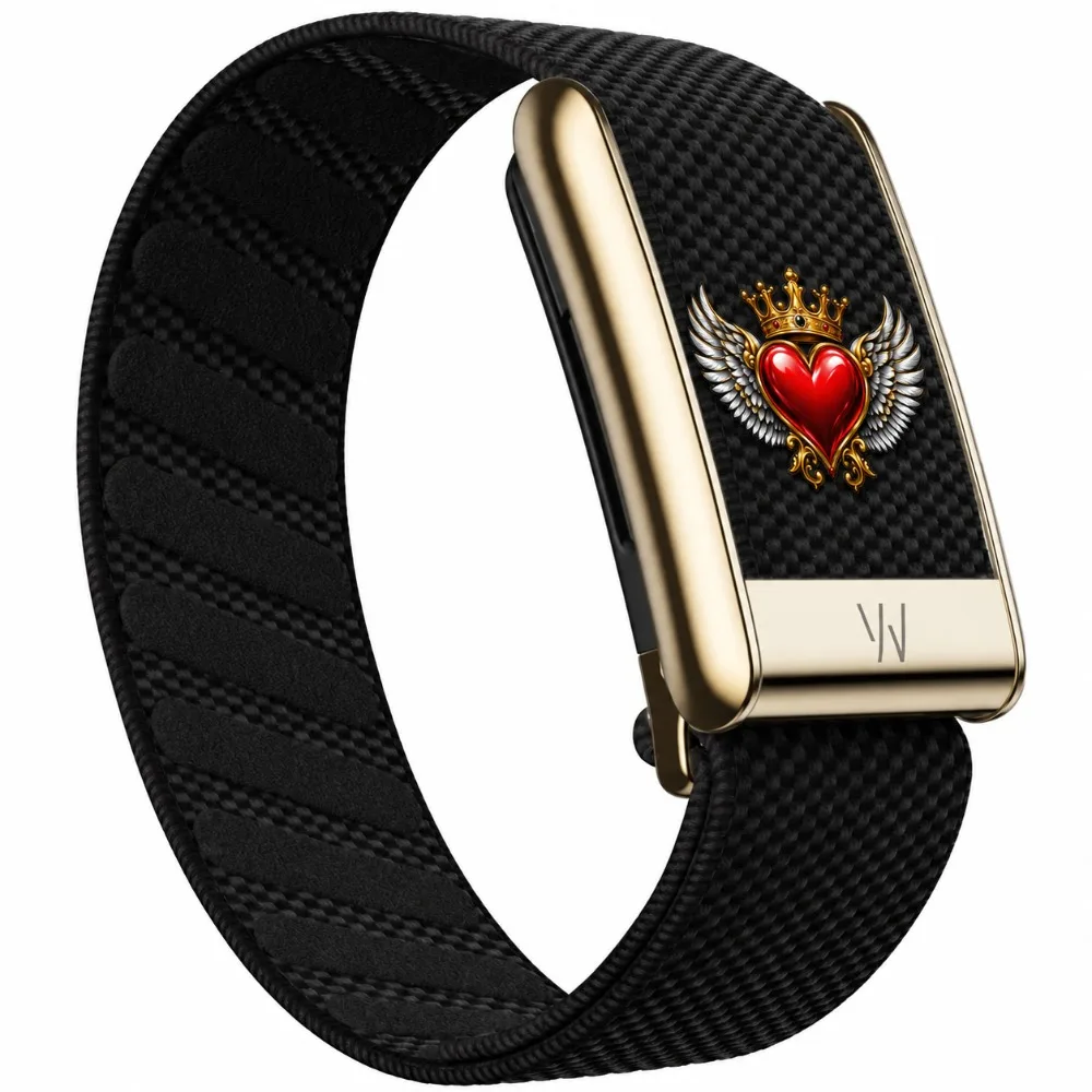 For WHOOP 5.0 MG Love Heart Crown Nylon Woven Strap Angel Wings Print Sport Replacement Fitness Band