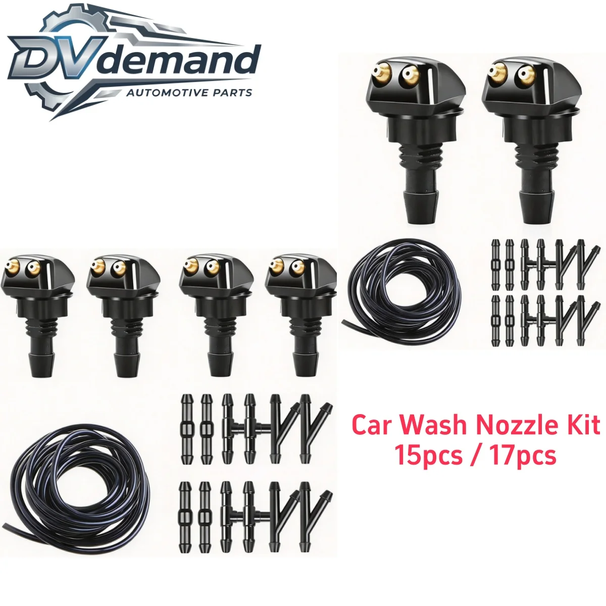 15/17pcs Car Windshield Washer Wiper Blade Pipe Jet Spray Nozzle Water Fluid Tube Joiner Connector Replacement Kit Car Accessori