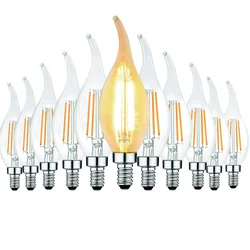 10PCS LED Edison Filament Candle Light C35 C35L 8W 12W E14 220V 240V Warm/Natural/Cold White Base Flame Shape Bent Incandescent