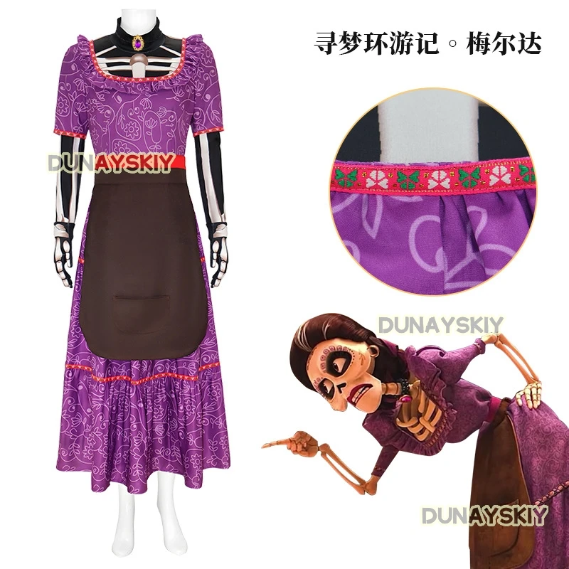 Movie CoCo Mama Imelda Cosplay Costume Girls Music Dreaming Around Halloween Family Party Fancy Purple Dress for Women