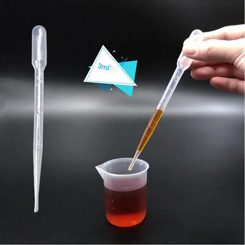 100pcs Plastic 3ml Capacity Transparent Disposable Graduated Transfer Pipettes Eye Dropper for Lab Chemicals Experiment Supplies