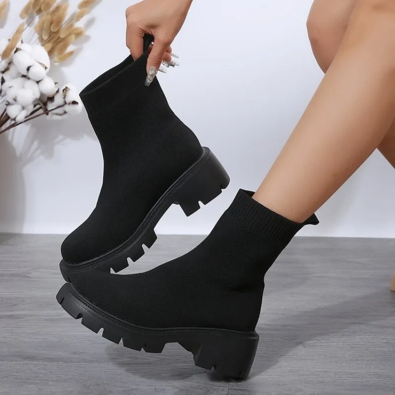 Women's Knitwear Sports Short Boots New Style Independent Stand Women's Boots One Step Footwear Rubber Upper Material