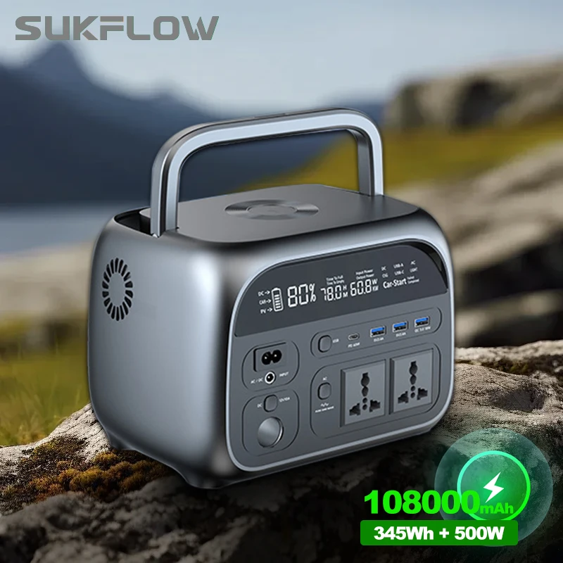 

Sukflow Portable Power Station 345.6Wh 500W Lifepo4 Battery Camping Solar Electric Generator Power Bank Fast Charging Energy