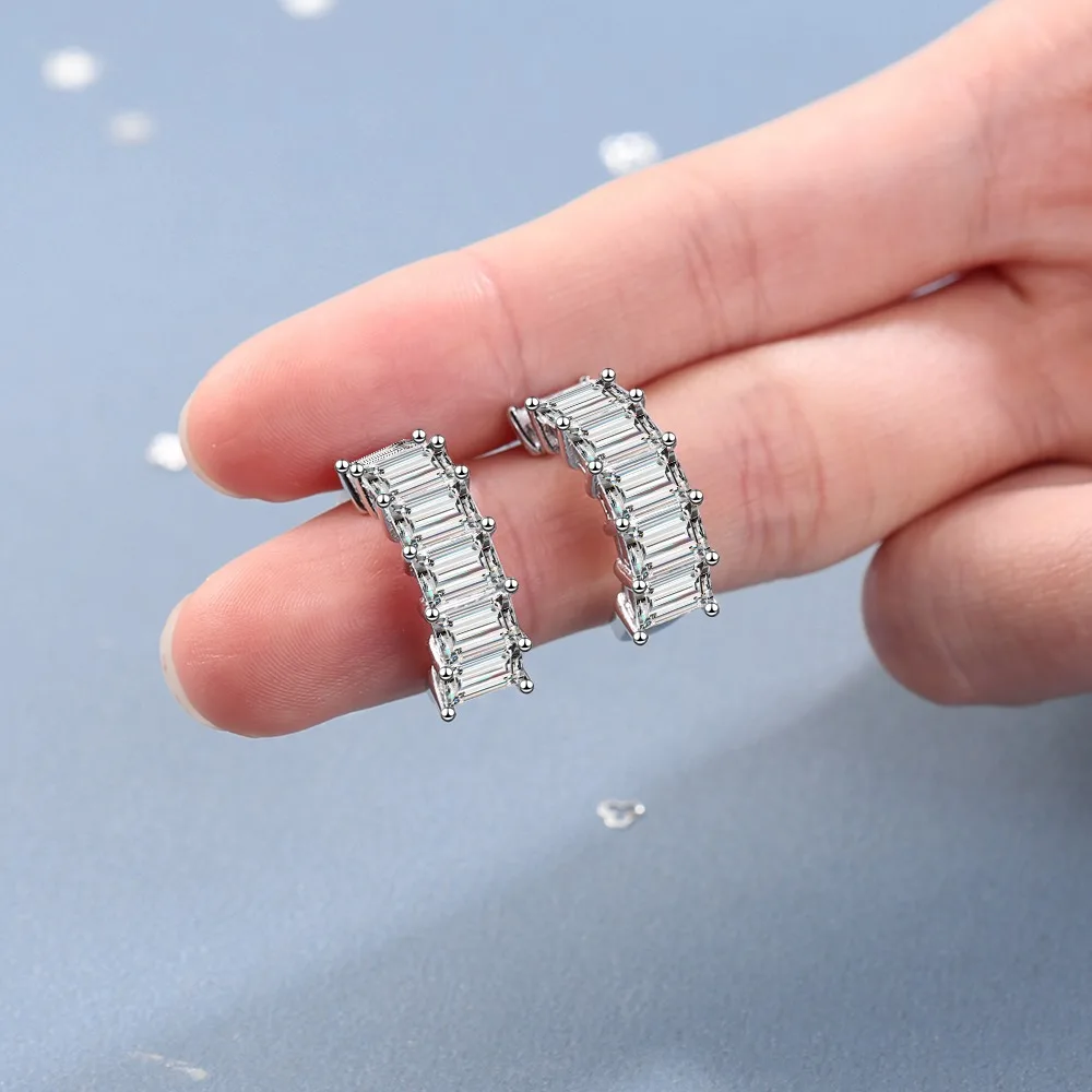 Princess Cut Moissanite Half Round Stud Earrings for Women Men VVS Simulated Diamond Ear Studs 925 Sterling Silver Jewelry