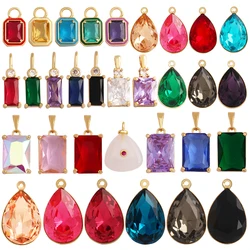 Geometry Bezel Charm Pendant with Glass,Earring Attachment,18K Gold Plated CZ Micro Pave Jewelry Findings Accessories Supply K39