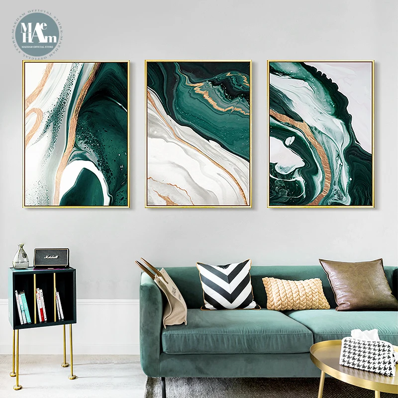 

Modern Abstract Gold foil lines Green Canvas Art Paintings For Living Room Bedroom Posters And Prints Wall Poster Home Decor