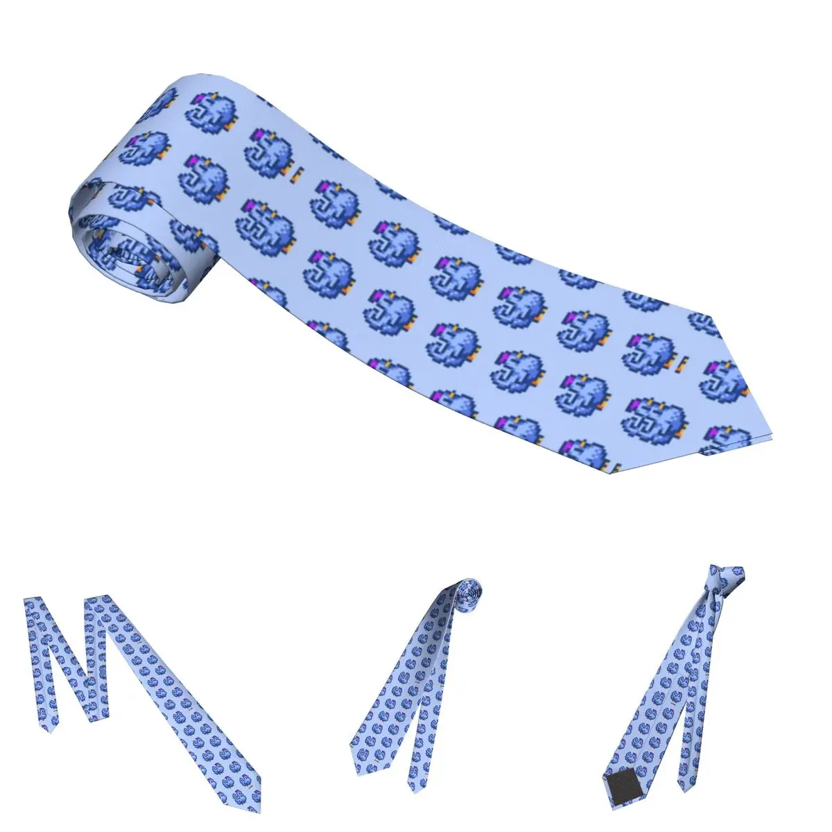 Stardew Valley Pixel Blue Chicken Necktie Unisex Polyester 8 cm Neck Ties for Men Fashion Classic Daily Wear Cravat Business