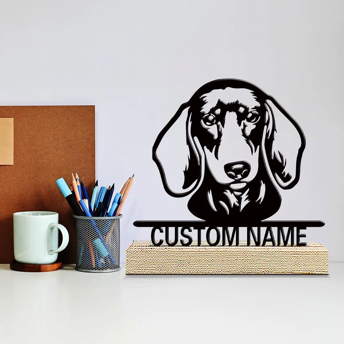 1pc Customized Minimalist Metal Ornaments Custom Name Equipped with A Wooden Base Decorative Gifts, Metal Statue Ornaments