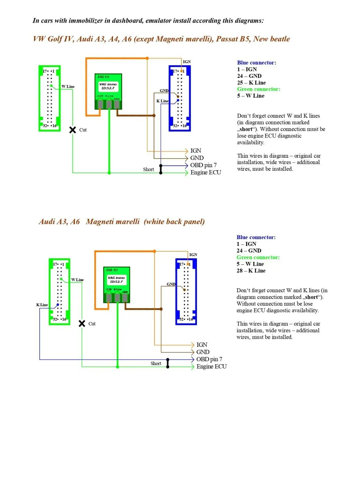 Immo immobilizer emulator for VW Audi Seat Skoda VAG Group