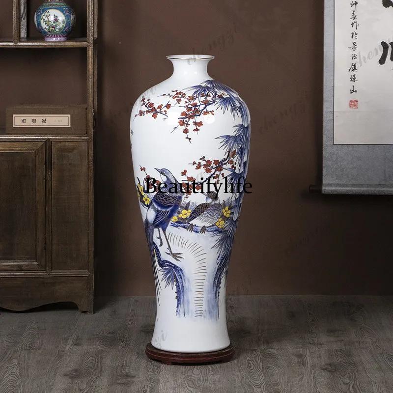 Jingdezhen high-end light luxury hand-painted gold-painted ceramic floor-to-ceiling large vase living room hotel company