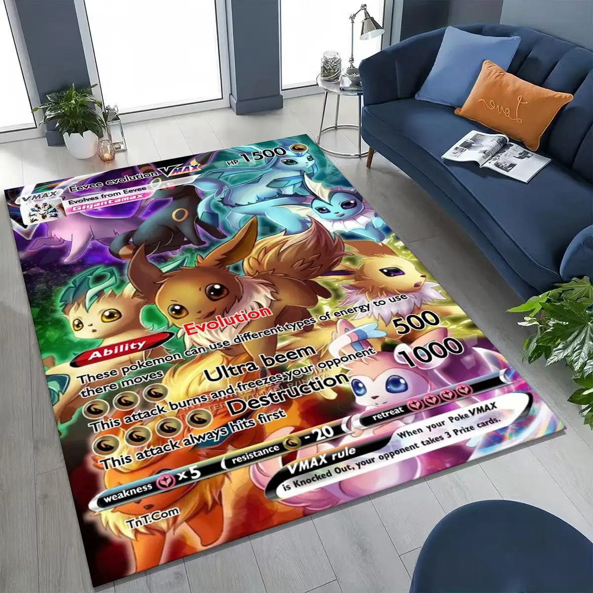 

3D Pokemon Rare Monster Card Cartoon Rug for Bedroom Living Room Sofa Home Doormat Decor,Larger Kid Play Non-slip Floor Mat Gift