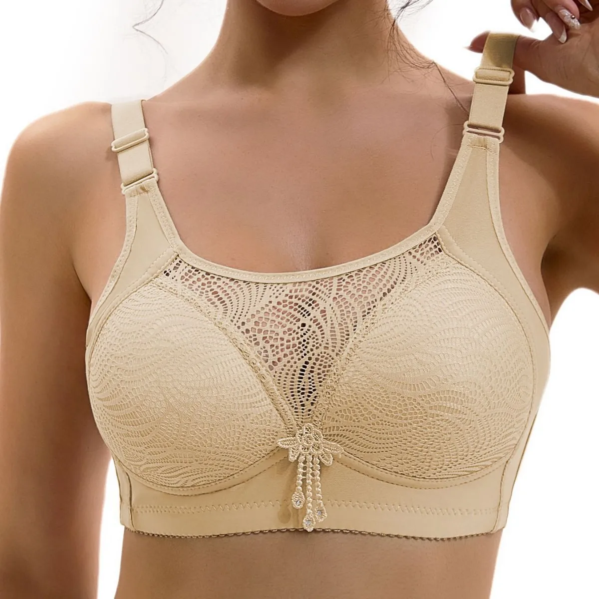 

Бюстгальтер-бретелька Elegance Support Plus Size — без косточек, фиксированная чашка и кружевная отделка | Антипровисающее полное покрытие (для зрелых женщин)