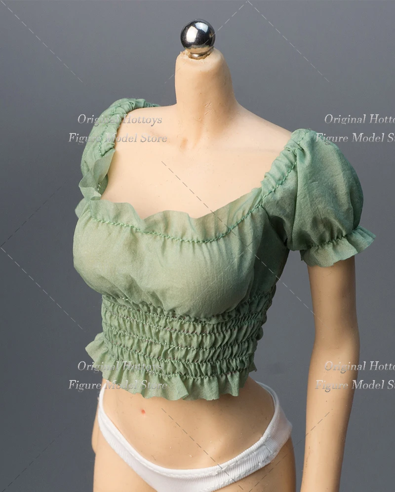 Em estoque escala 1/6 feminino soldado roupas acessório manga puff cor sólida magro camiseta caber 12 polegadas modelo de figura de ação