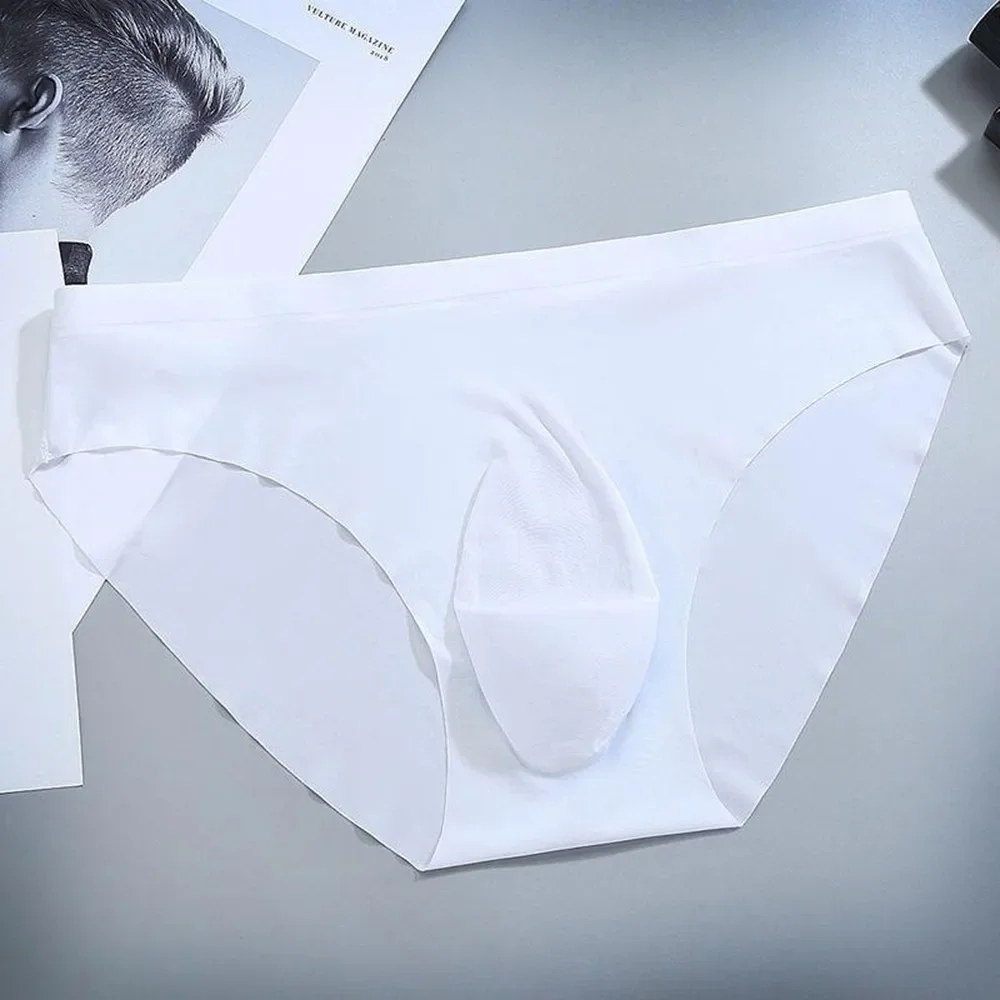 Ice Silk Seamless Underwear Men Mid Waist Briefs Piece Semi-Transparent Breathable Lingerie Bugle Pouch Underpant A50