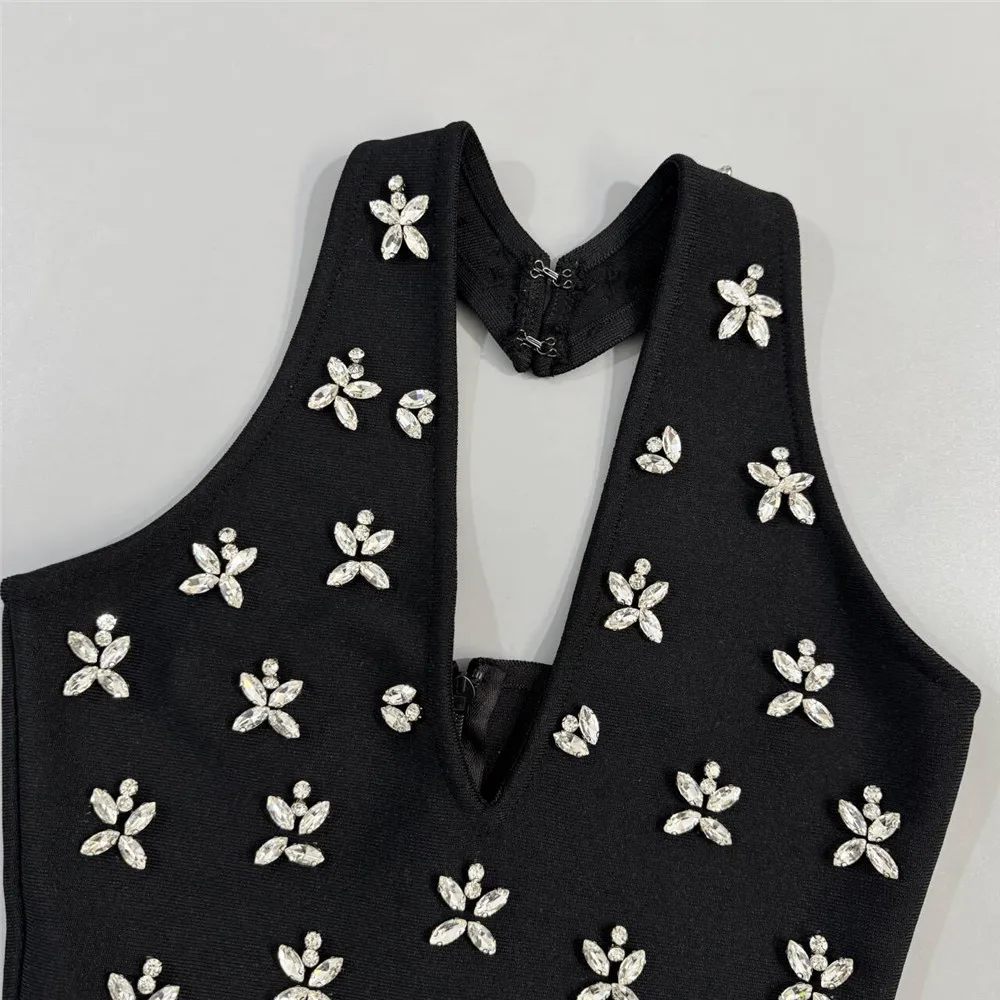 Women Sexy V-Neck Beading Bandage Dress Backless Halter Clothes Club Party Celebrity Maxi Dresses