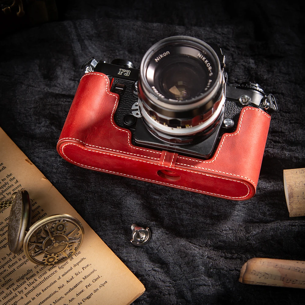 니콘 F3 FE2 F3AF DF F3TF F3HP FM2용 FM2 보호 케이스, 정품 가죽 DF 하프 케이스 F3 하프 백 수제 카메라 가방