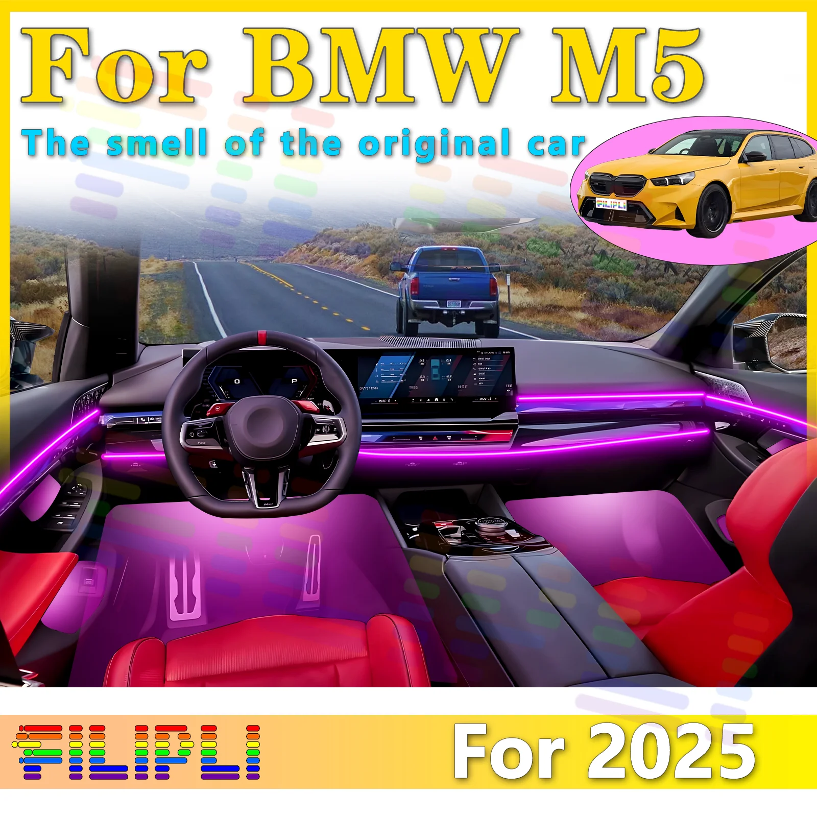 

FILIPLI для BMW M5 G90, акриловая светодиодная декоративная световая лента, 64 цвета, разнообразные режимы для превосходного вождения