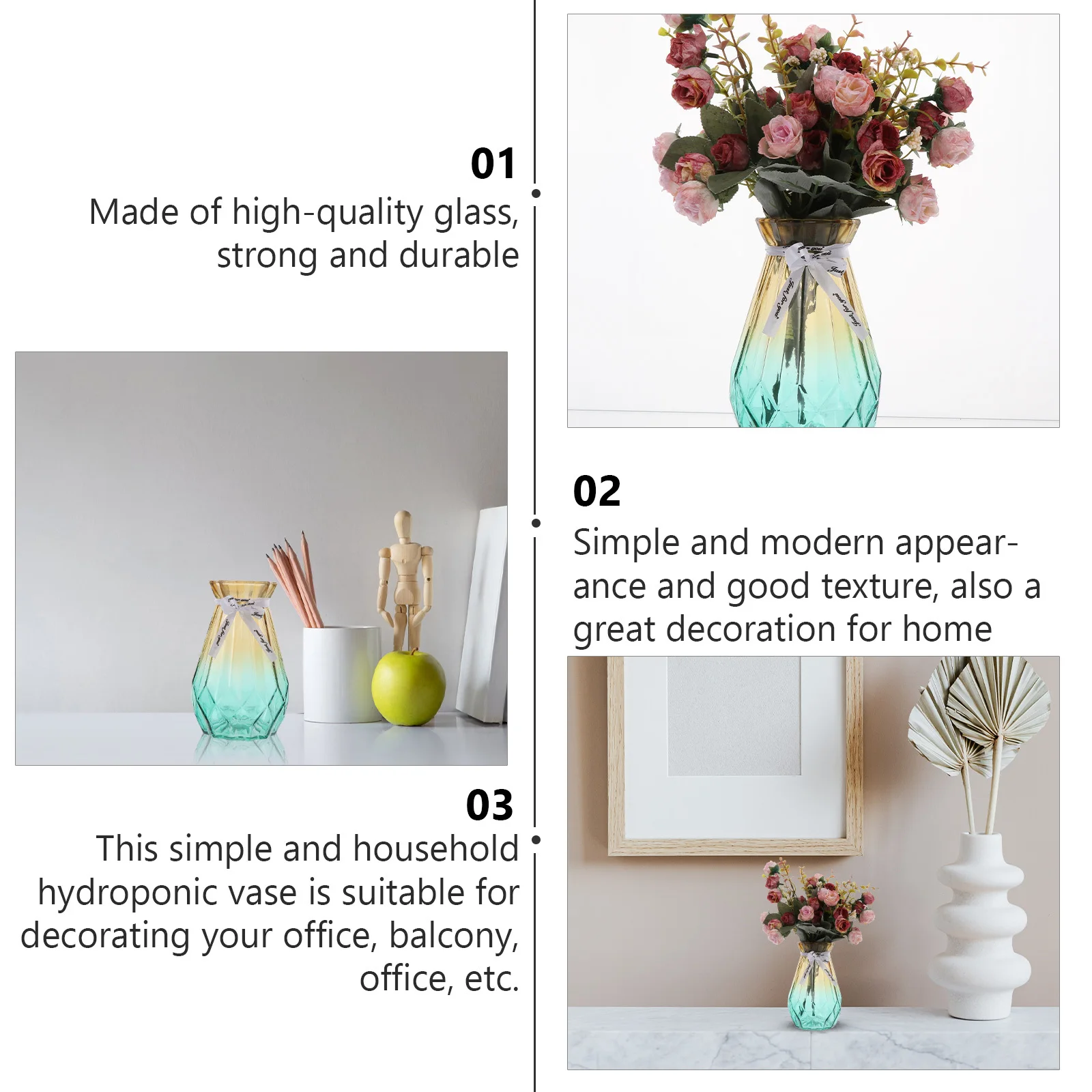 

Gradient Vase Simple Europe Style Home Office Decor Flower Arrangement Hydroponic Ornament Large Size