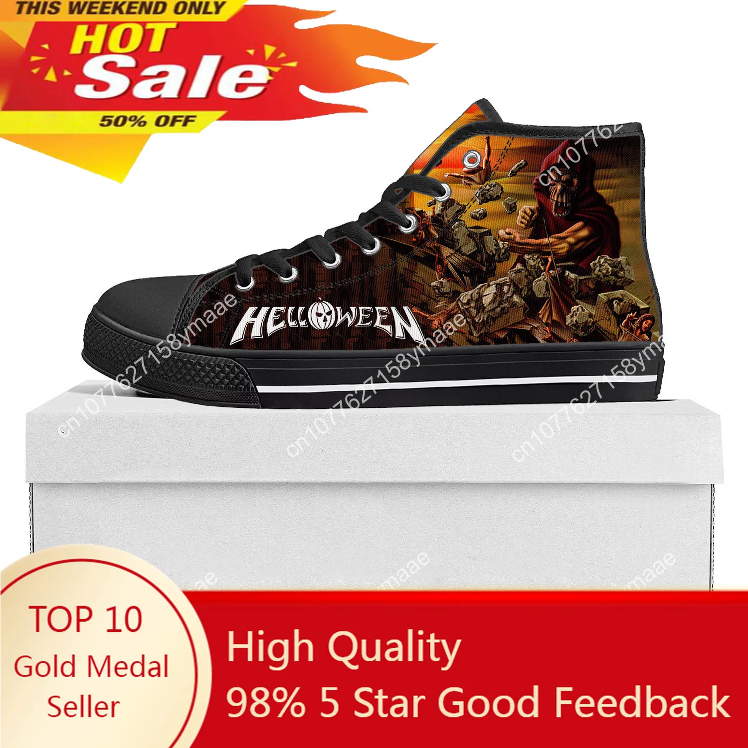 Helloween Rock Band High Top High Quality Sneakers Mens Womens Teenager Canvas Sneaker Casual Custom Made Shoes Customize Shoe