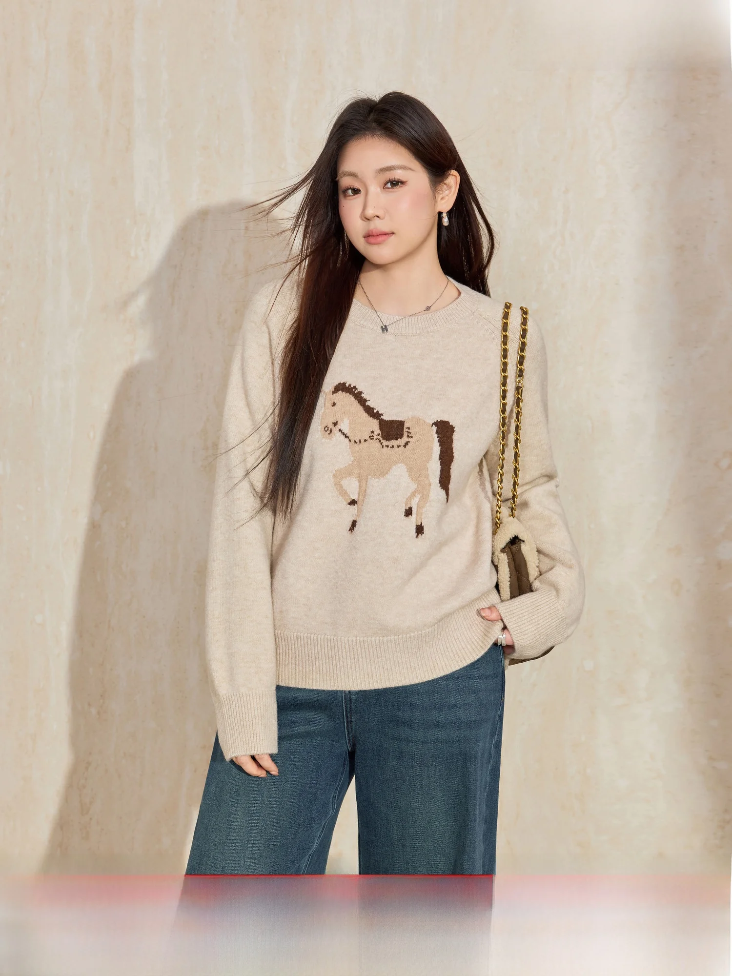 

Blue Language Large Size Vintage Loose Women's Knitted Sweater Winter Warm Inner Wear Overhead Patterned Top