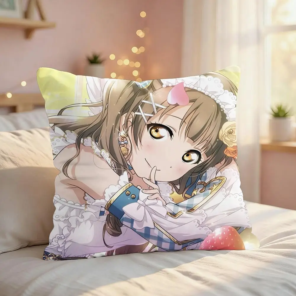 L-Love Live School Idol Cushion Cover Silky Short Plush Invisible Zipper Dustproof Sofa Pillow Case For Home Decor