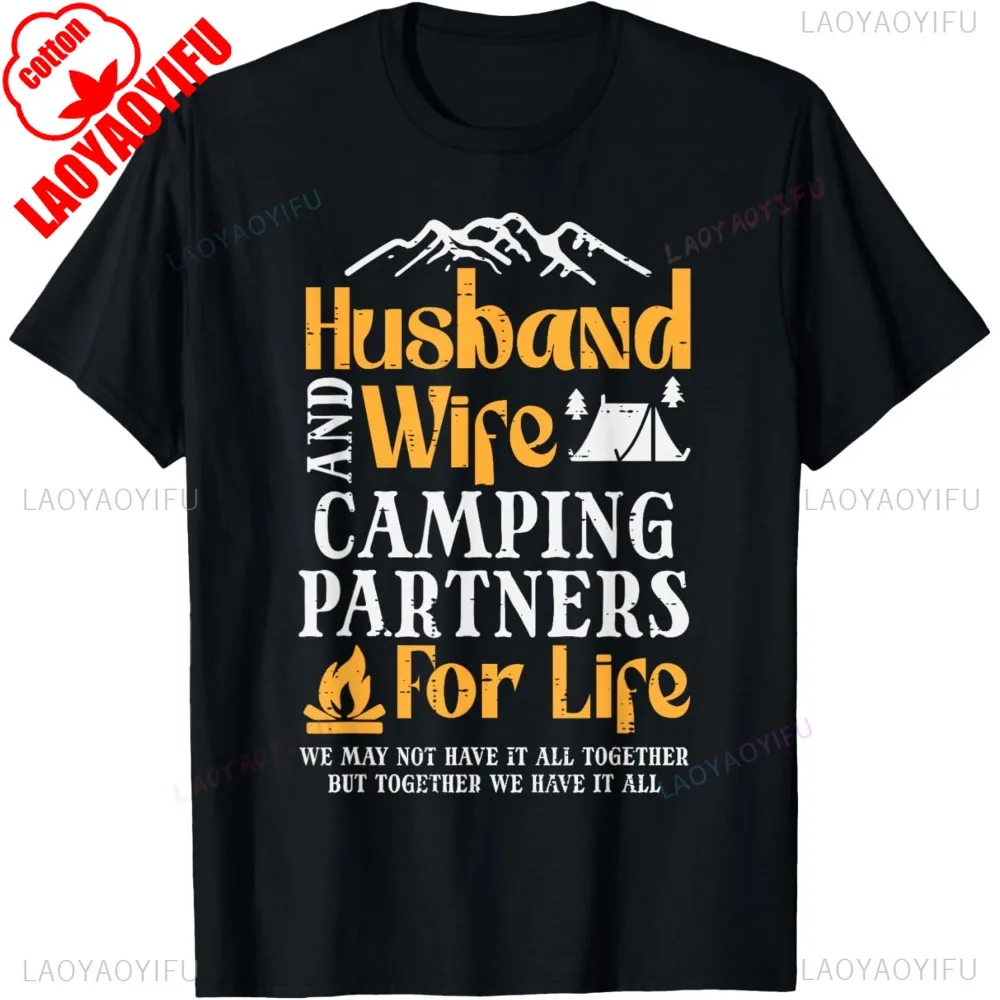 

Муж WIfe Camping Partners, пара матчей, кемпер, мужская и женская футболка, хлопковая повседневная модная уличная футболка унисекс с коротким рукавом