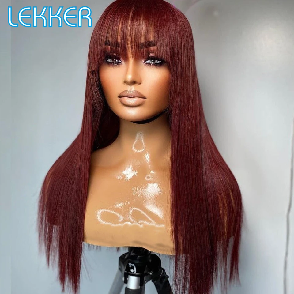 

Lekker Halloween Red Bone Straight Bob Парик из человеческих волос с челкой для женщин Бразильский Remy Hair Glueless Colored Cosplay 16-28inch Long 99j бордовые парики