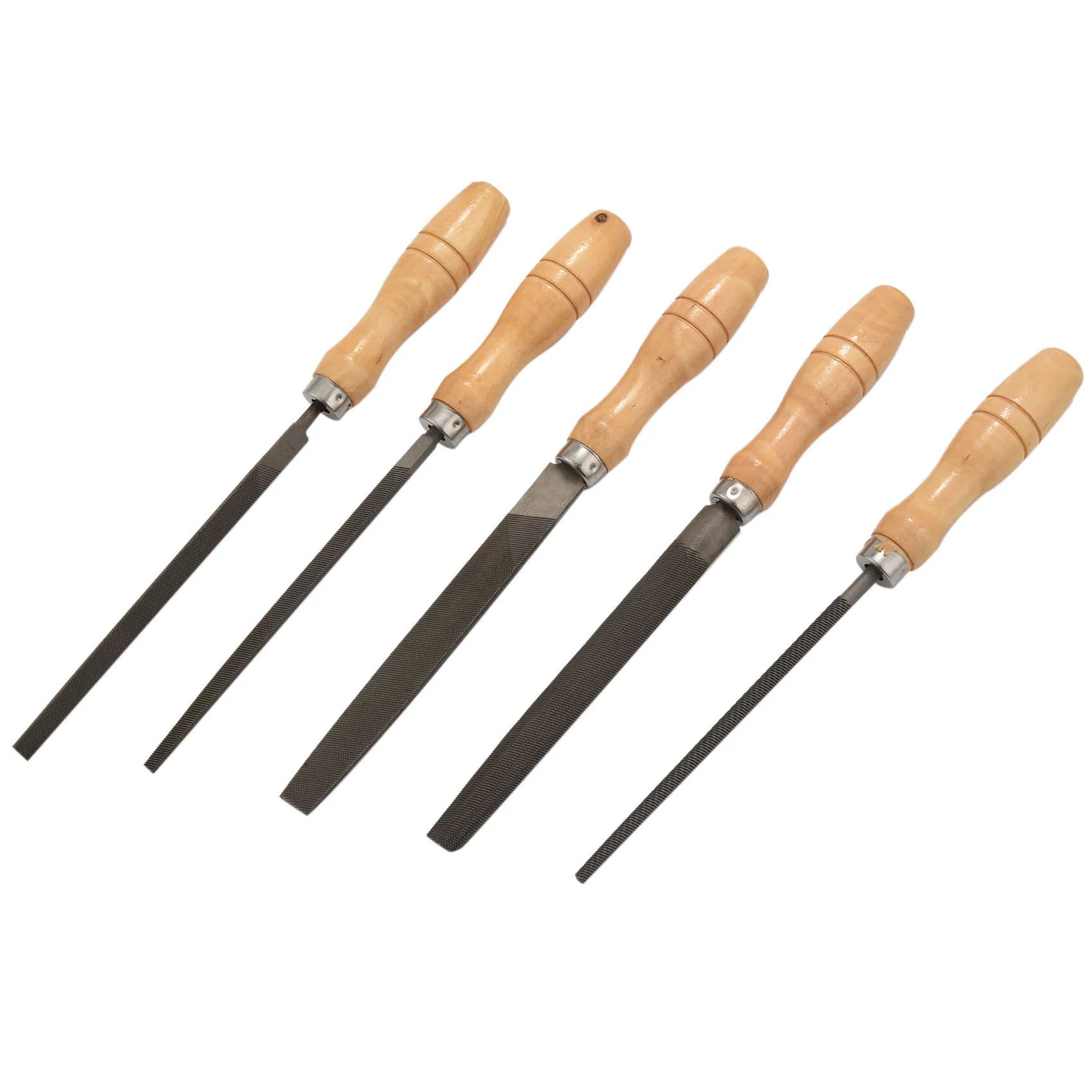 

High Carbon Steel File Set with Wooden Handles Rasp File for Wood, Metal, Plastic, 5 Pieces (Steel File)