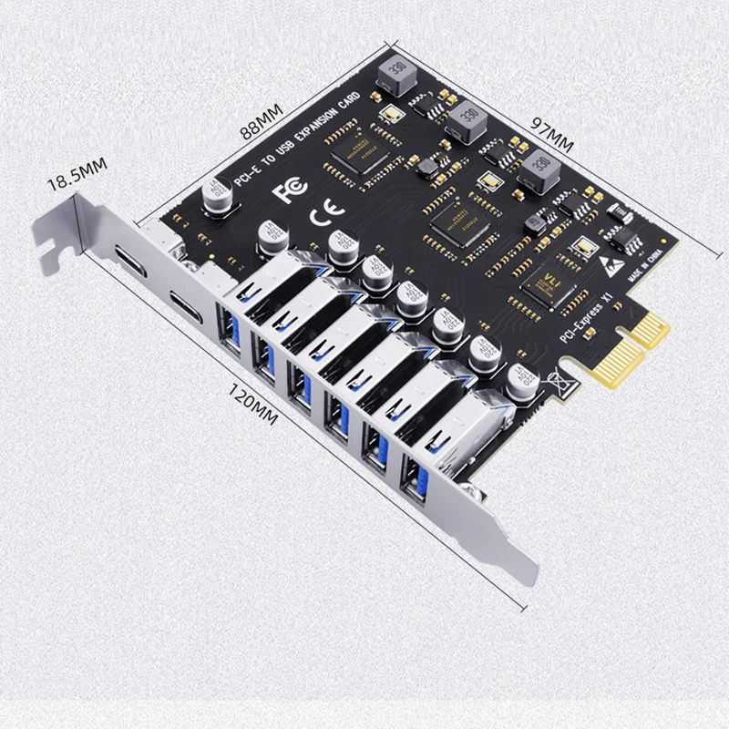 PCIE zu USB3.2 Typ C Konvertierungskarte 6 USB-A-Anschlüsse 2 USB-C-Anschlüsse zu PCI-E X1 X4 X8 X16 Konvertierungsadapter PC Frontpanel Erweiterungskarte – Detail 6