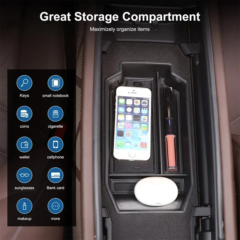 لسيارات BMW 7 Series G70 2023-2024 ABS أسود للسيارة مسند ذراع التحكم المركزي صندوق تخزين ملحقات السيارة الداخلية #1