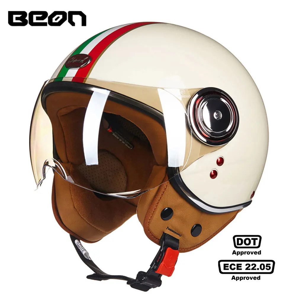 

BEON Retro 3/4 Open Face Motorcycle Helmet Vintage Chopper Capacete De Moto Men Women Scooter Motorbike casco DOT Approved ECE