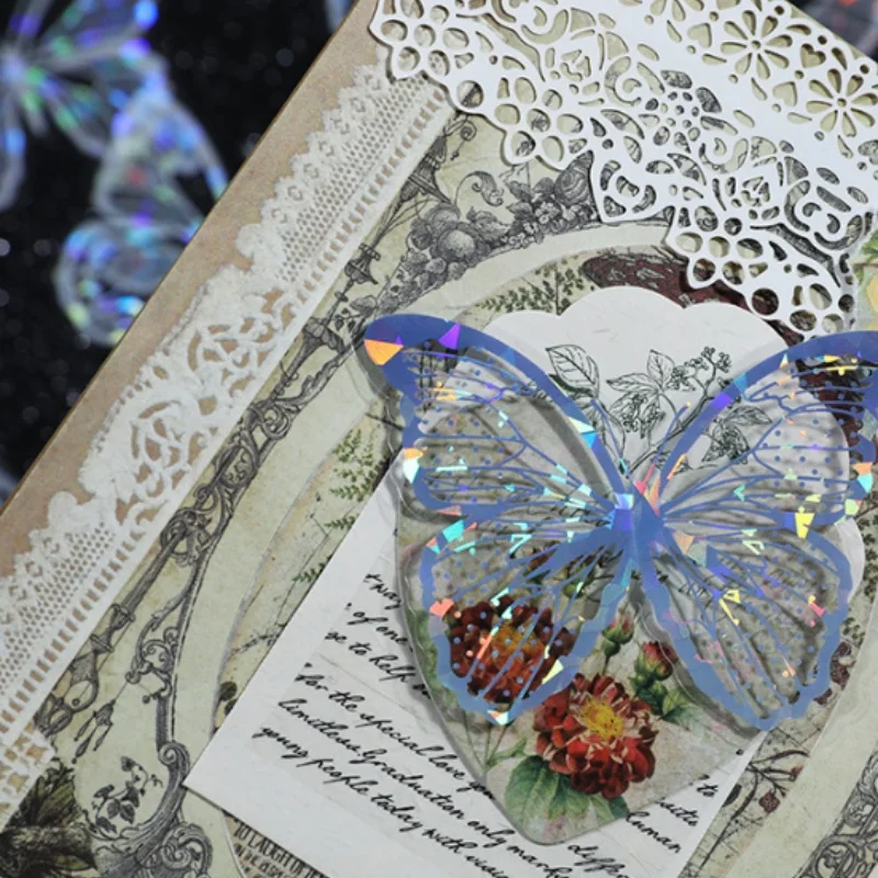 20Pcs Shell Light Shadow Butterfly Stickers Hollowed Out Lace Diary DIY Materials Scrapbook Decorations Cake Ornaments